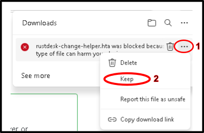 How to keep the RustDesk helper download in browser